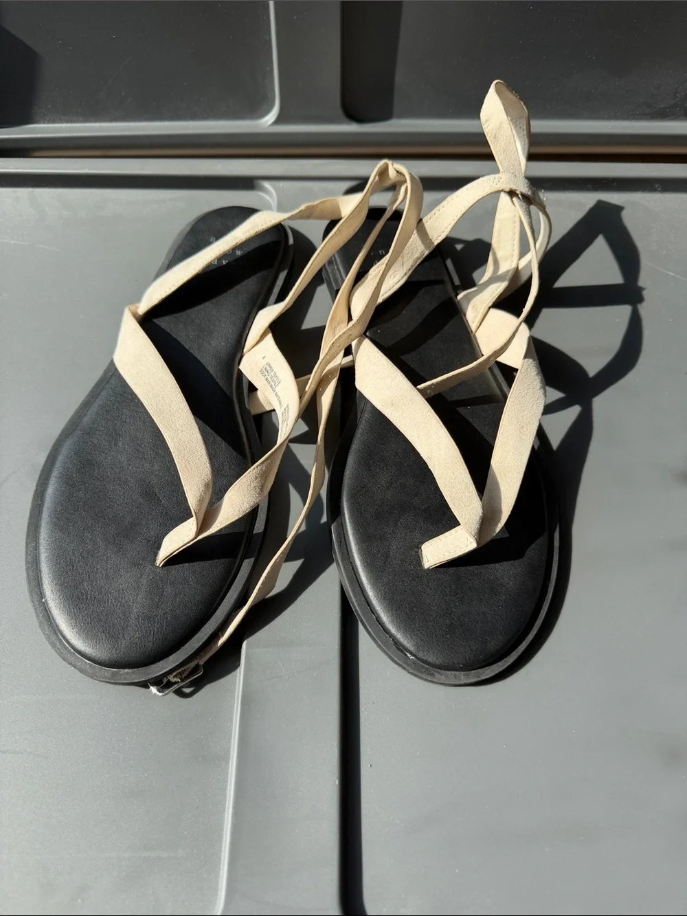a new day Black Footbed Sandals with Cream Wrap Straps
